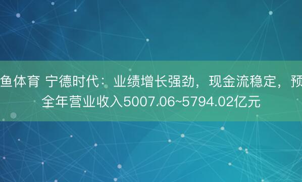 乐鱼体育 宁德时代：业绩增长强劲，现金流稳定，预测全年营业收入5007.06~5794.02亿元