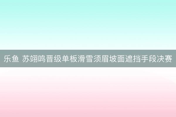 乐鱼 苏翊鸣晋级单板滑雪须眉坡面遮挡手段决赛