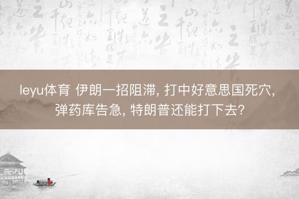leyu体育 伊朗一招阻滞, 打中好意思国死穴, 弹药库告急, 特朗普还能打下去?