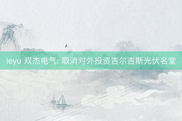 leyu 双杰电气: 取消对外投资吉尔吉斯光伏名堂