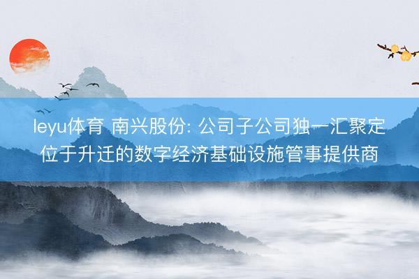 leyu体育 南兴股份: 公司子公司独一汇聚定位于升迁的数字经济基础设施管事提供商