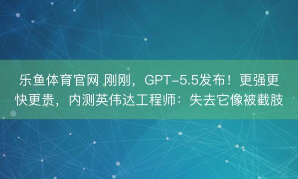 乐鱼体育官网 刚刚，GPT-5.5发布！更强更快更贵，内测英伟达工程师：失去它像被截肢