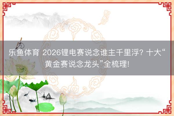 乐鱼体育 2026锂电赛说念谁主千里浮? 十大“黄金赛说念龙头”全梳理!