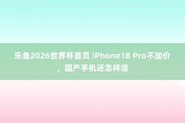 乐鱼2026世界杯首页 iPhone18 Pro不加价，国产手机还怎样活