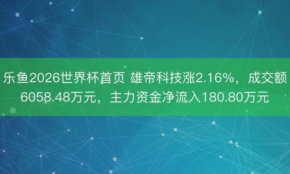 乐鱼2026世界杯首页 雄帝科技涨2.16%，成交额6058.48万元，主力资金净流入180.80万元