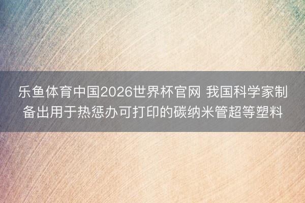 乐鱼体育中国2026世界杯官网 我国科学家制备出用于热惩办可打印的碳纳米管超等塑料
