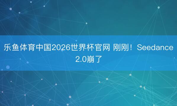 乐鱼体育中国2026世界杯官网 刚刚！Seedance2.0崩了