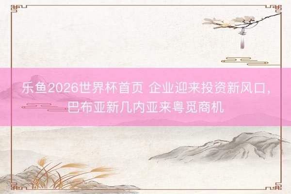 乐鱼2026世界杯首页 企业迎来投资新风口，巴布亚新几内亚来粤觅商机